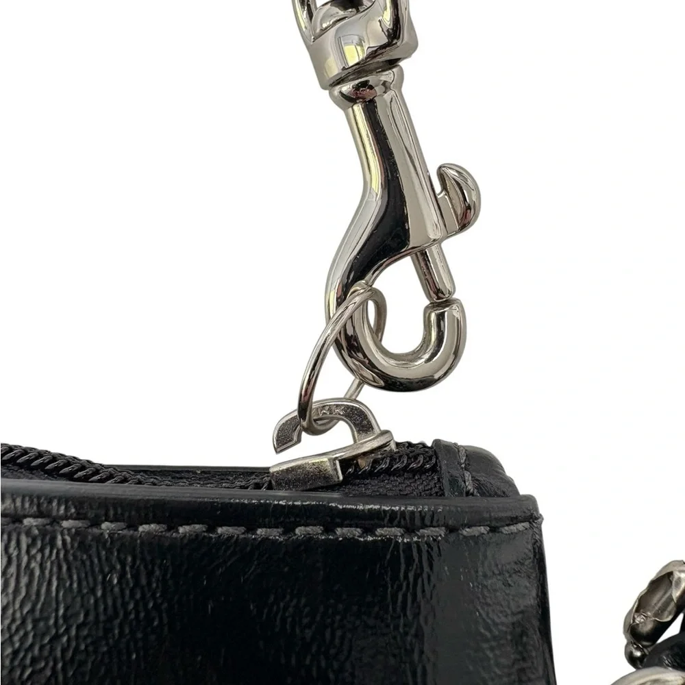 COACH Signature C Jacquard Wristlet with Patent Trim Black NWT